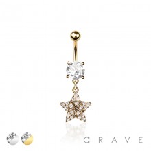 316L SURGICAL STEEL MULTI CZ STAR DANGLE BELLY BUTTON NAVEL RING 